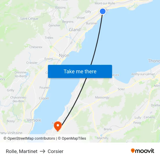 Rolle, Martinet to Corsier map