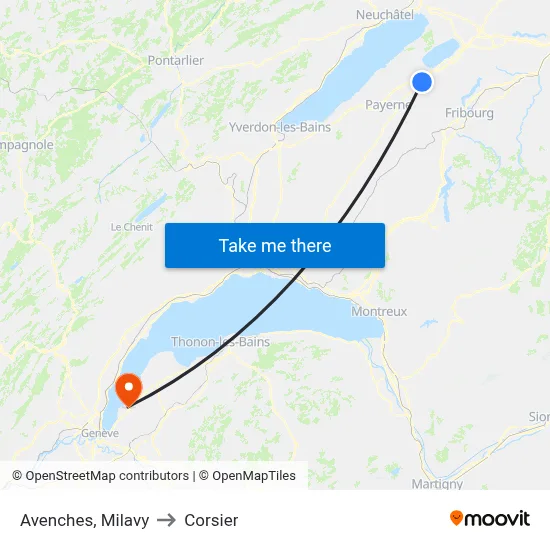 Avenches, Milavy to Corsier map