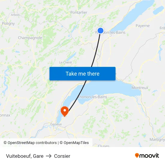 Vuiteboeuf, Gare to Corsier map