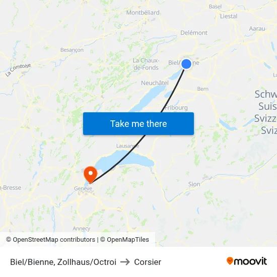 Biel/Bienne, Zollhaus/Octroi to Corsier map