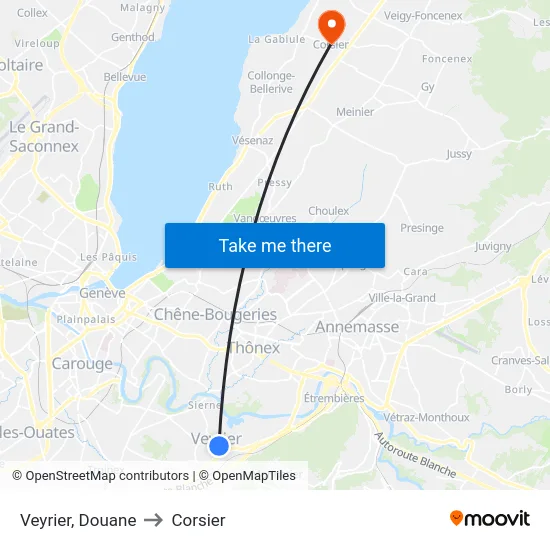 Veyrier, Douane to Corsier map