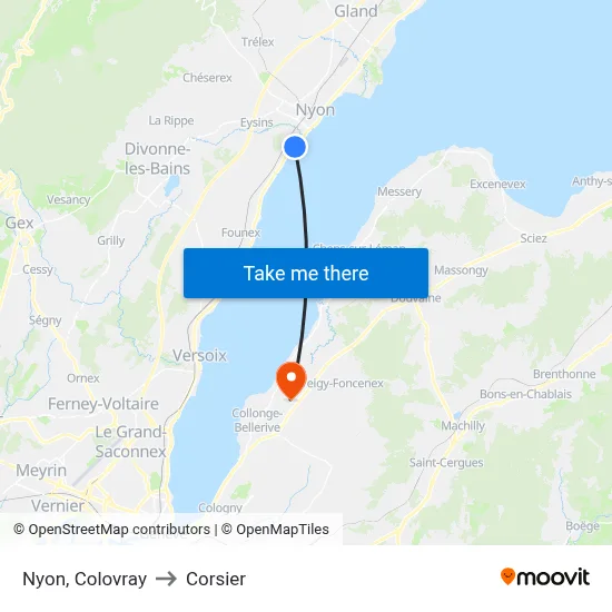 Nyon, Colovray to Corsier map