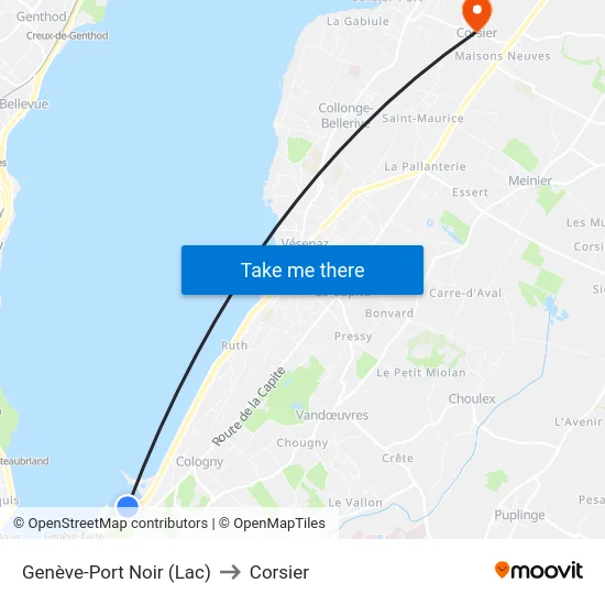 Genève-Port Noir (Lac) to Corsier map