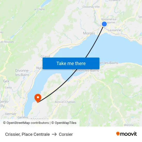 Crissier, Place Centrale to Corsier map