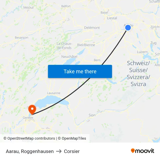 Aarau, Roggenhausen to Corsier map