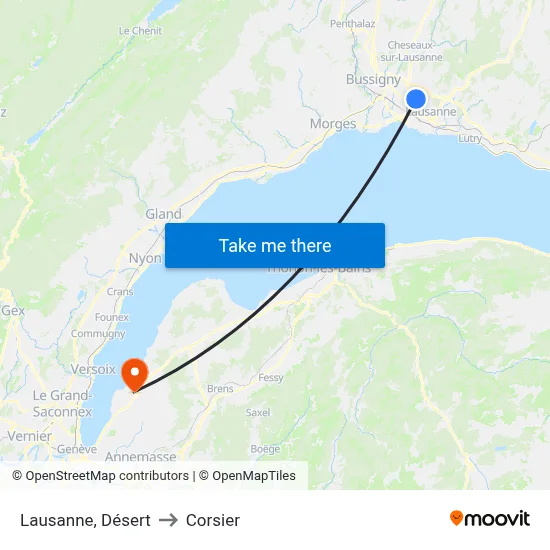 Lausanne, Désert to Corsier map