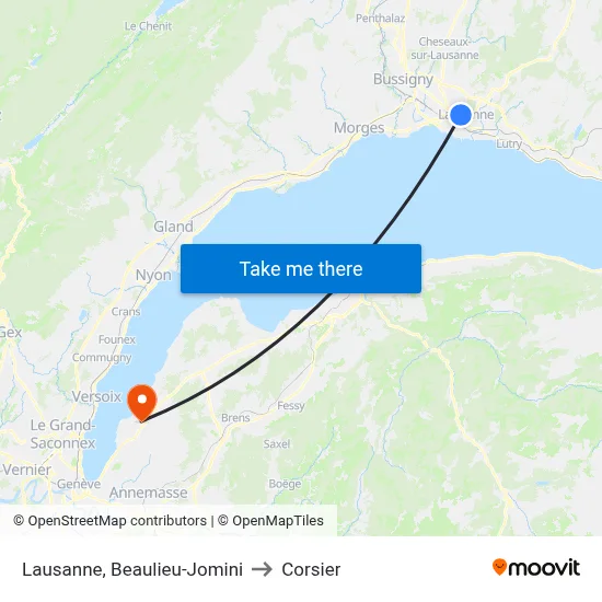 Lausanne, Beaulieu-Jomini to Corsier map