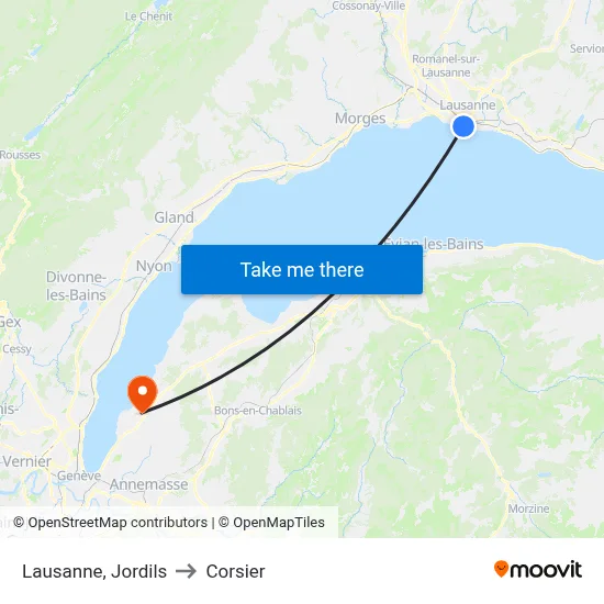 Lausanne, Jordils to Corsier map
