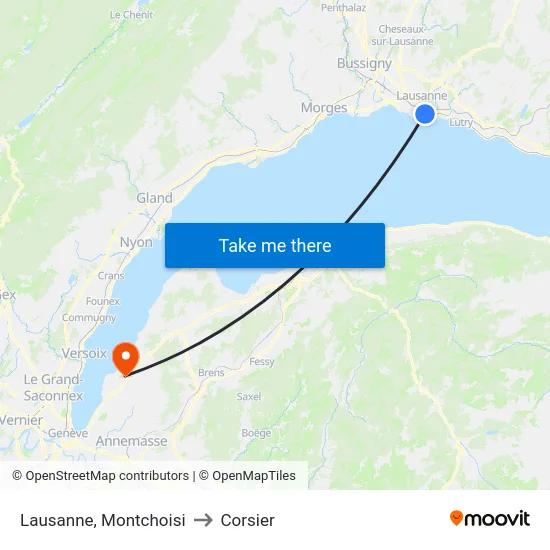 Lausanne, Montchoisi to Corsier map
