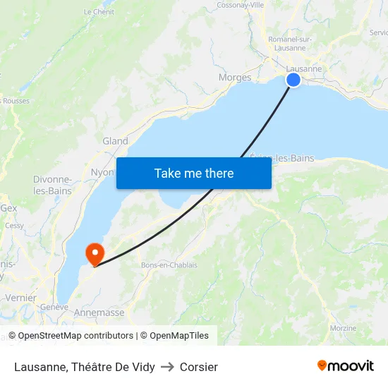 Lausanne, Théâtre De Vidy to Corsier map