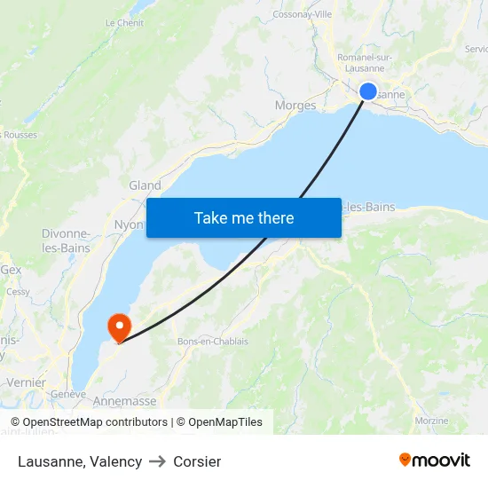 Lausanne, Valency to Corsier map