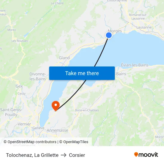 Tolochenaz, La Grillette to Corsier map