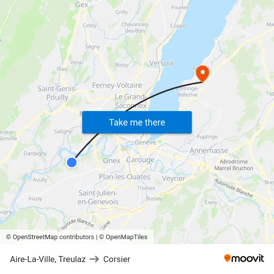 Aire-La-Ville, Treulaz to Corsier map