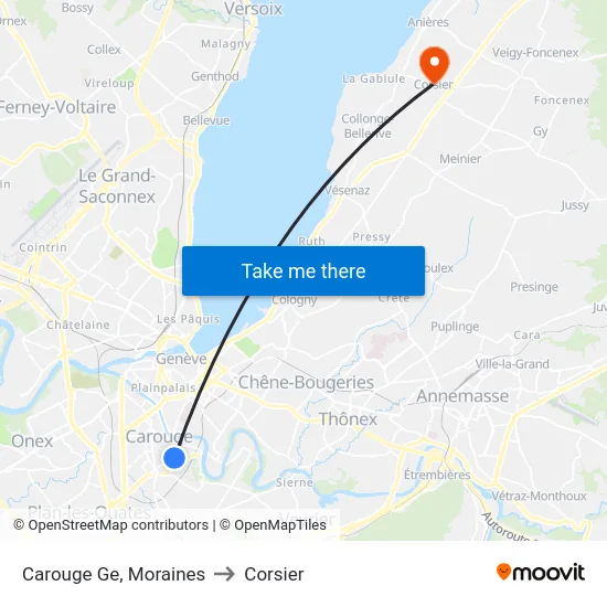 Carouge Ge, Moraines to Corsier map
