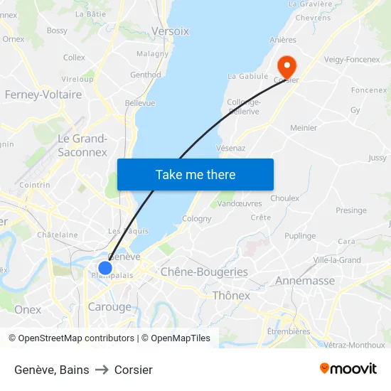 Genève, Bains to Corsier map