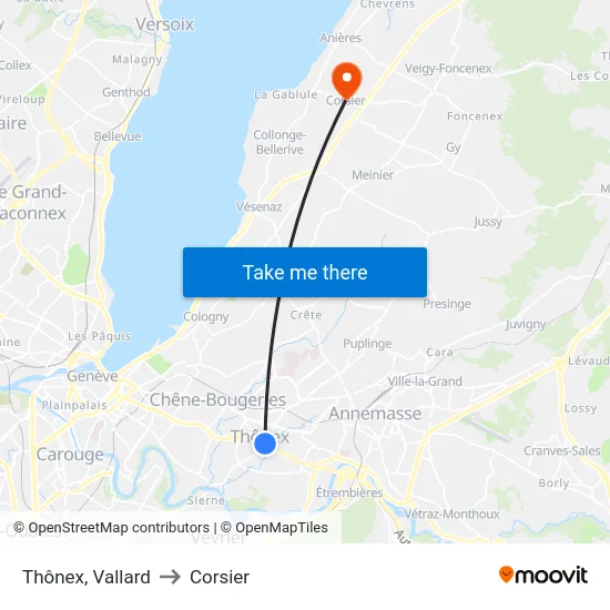 Thônex, Vallard to Corsier map
