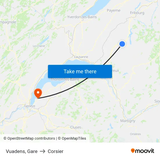 Vuadens, Gare to Corsier map