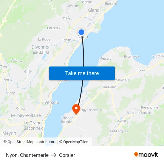 Nyon, Chantemerle to Corsier map