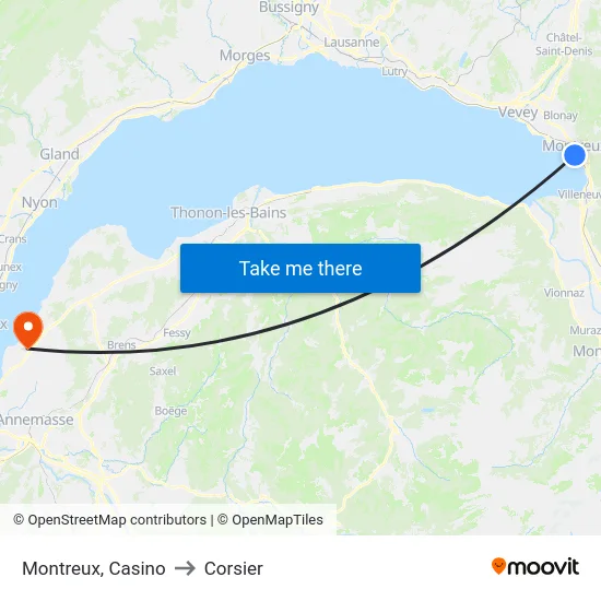 Montreux, Casino to Corsier map