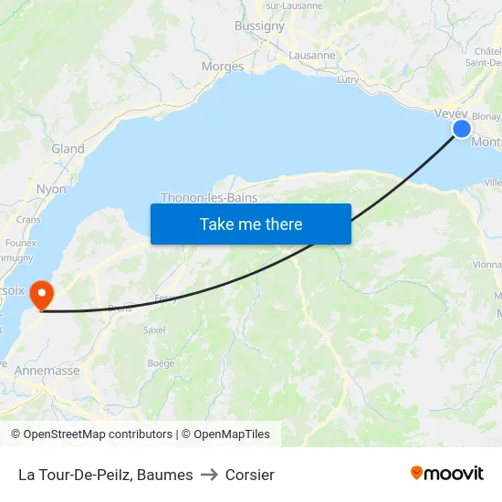 La Tour-De-Peilz, Baumes to Corsier map