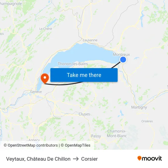 Veytaux, Château De Chillon to Corsier map