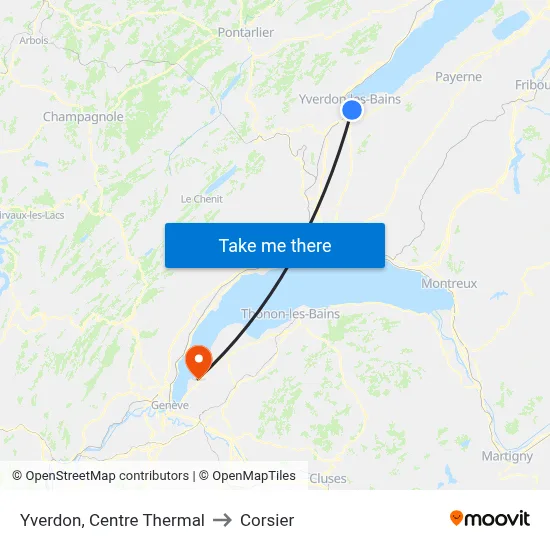 Yverdon, Centre Thermal to Corsier map