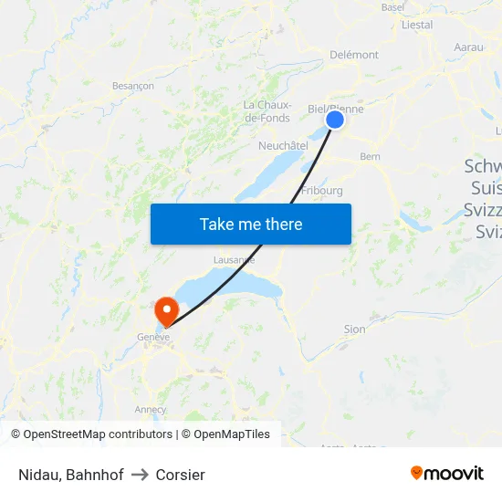 Nidau, Bahnhof to Corsier map