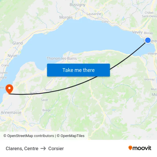 Clarens, Centre to Corsier map