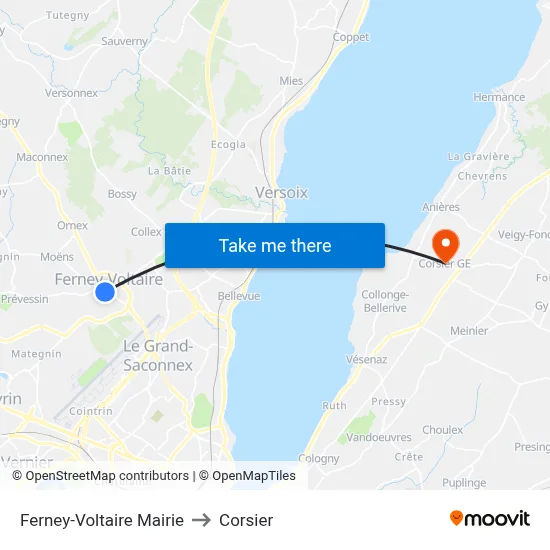 Ferney-Voltaire Mairie to Corsier map