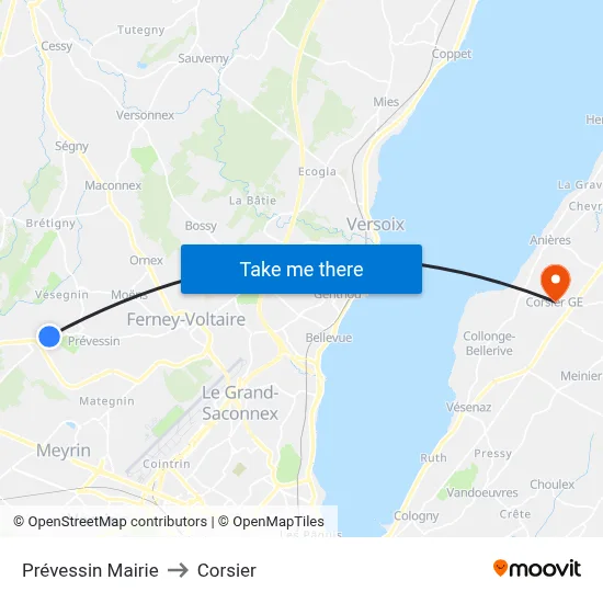 Prévessin Mairie to Corsier map