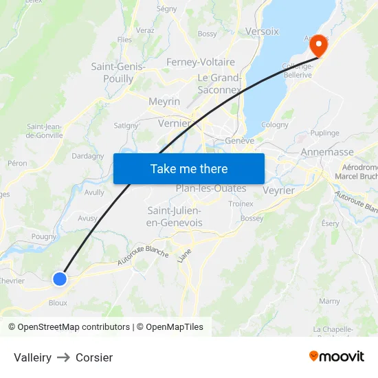 Valleiry to Corsier map