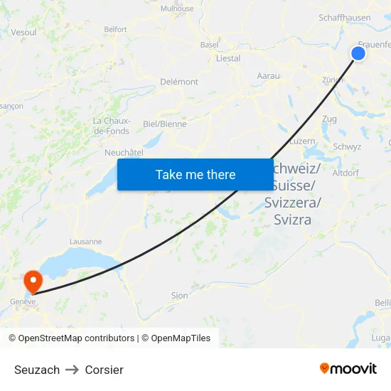 Seuzach to Corsier map