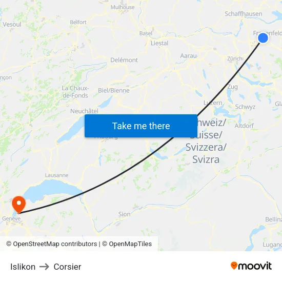 Islikon to Corsier map
