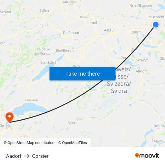 Aadorf to Corsier map