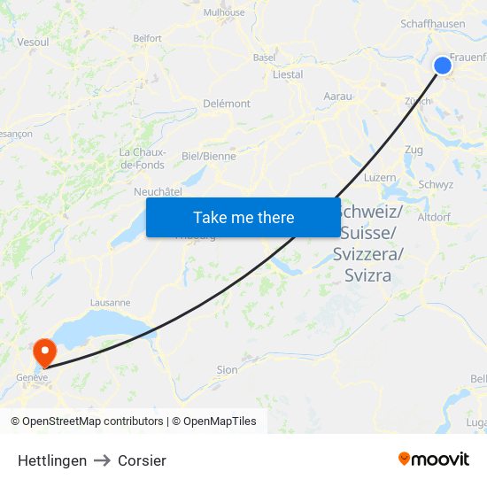 Hettlingen to Corsier map