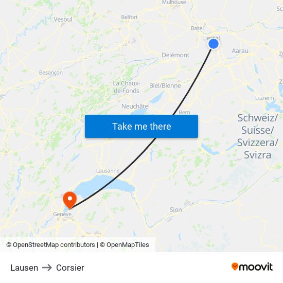 Lausen to Corsier map