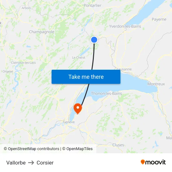 Vallorbe to Corsier map