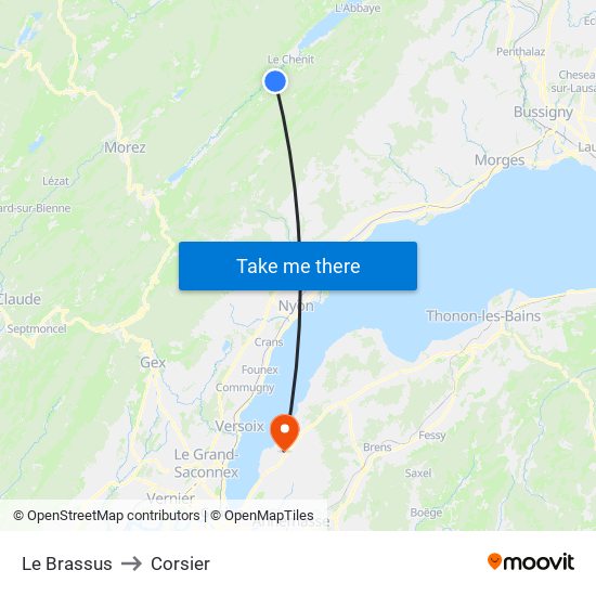 Le Brassus to Corsier map