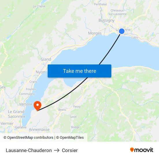 Lausanne-Chauderon to Corsier map
