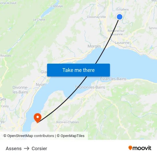 Assens to Corsier map
