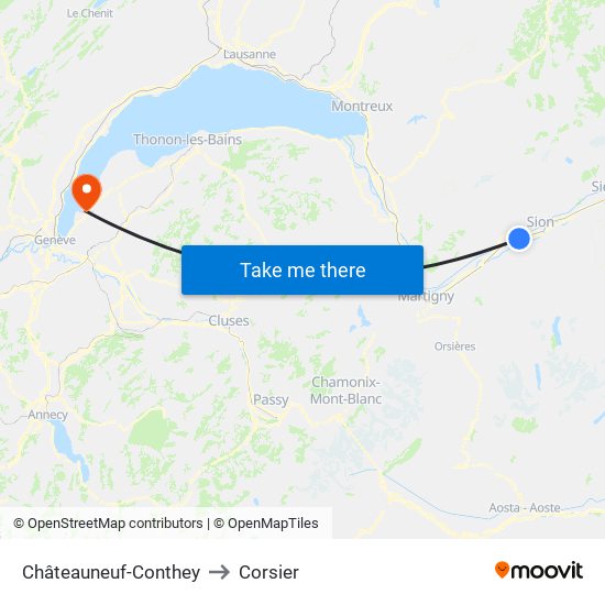 Châteauneuf-Conthey to Corsier map