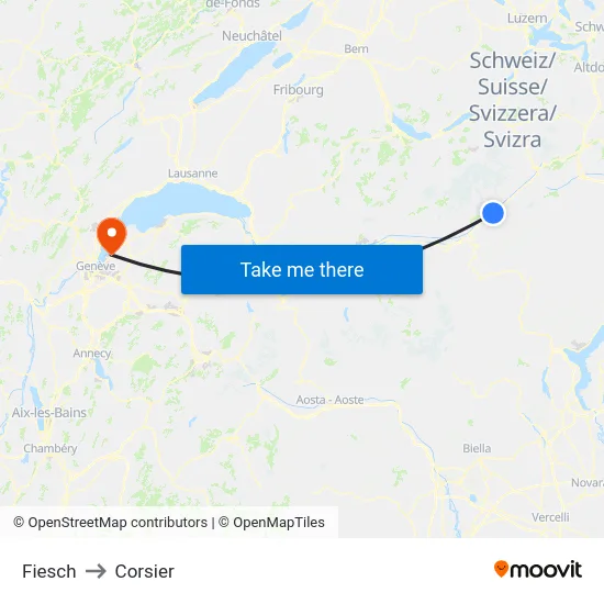 Fiesch to Corsier map