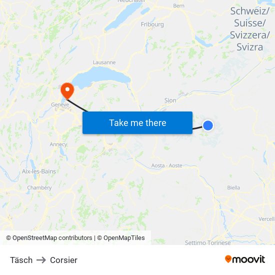 Täsch to Corsier map