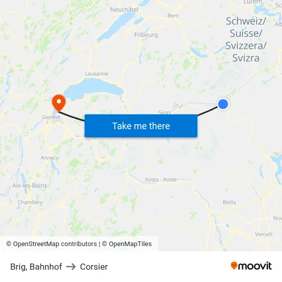 Brig, Bahnhof to Corsier map