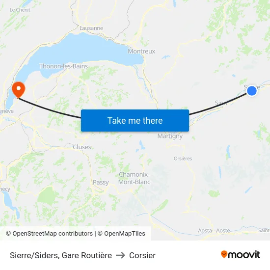 Sierre/Siders, Gare Routière to Corsier map