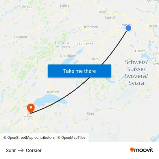 Suhr to Corsier map