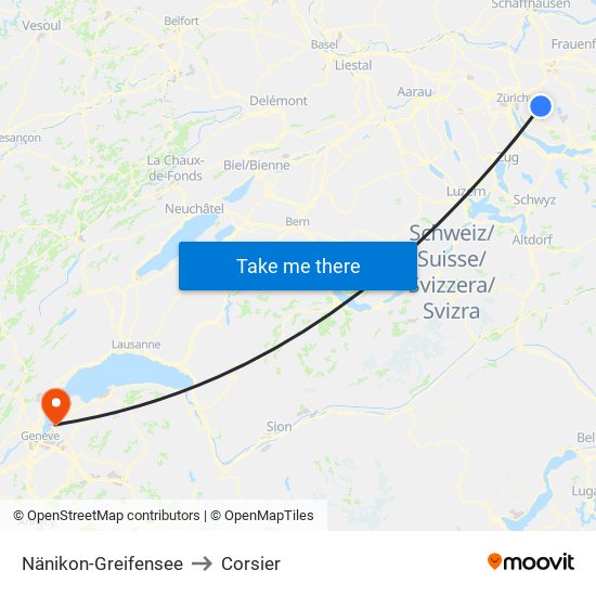 Nänikon-Greifensee to Corsier map