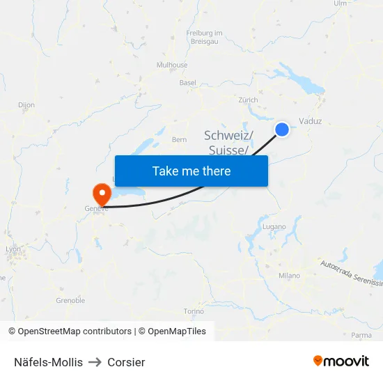 Näfels-Mollis to Corsier map