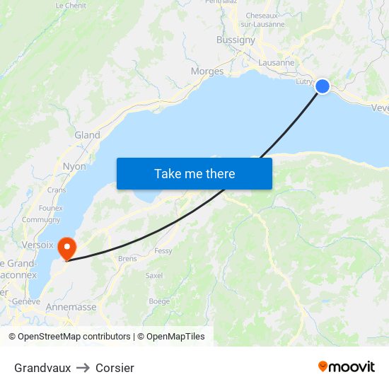 Grandvaux to Corsier map