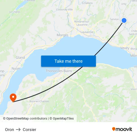 Oron to Corsier map
